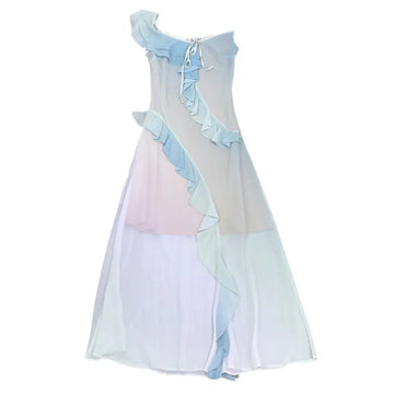 Xajzpa Fashion Irregular Pearl Dress Women's Sleeveless Lotus Leaf Edge Wrinkles A Line Dresses 2025 Summer New Tide